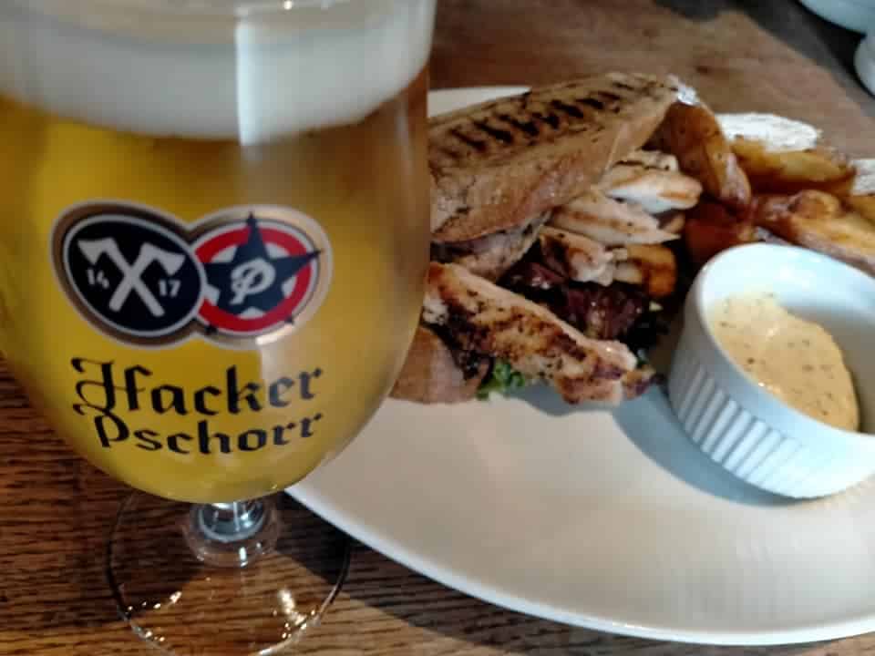 the brewery tap hackerpschorr beer chicken sandwich