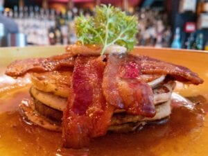 The Suburbs Buttermilk Pancakes Bacon Maple Syrup And Cinammon Butter